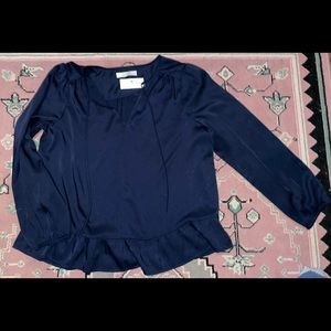 LOFT Navy Silk Blouse-Large-NWT